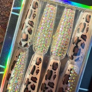 Leopard Print and Rhinestone Press-On Nails